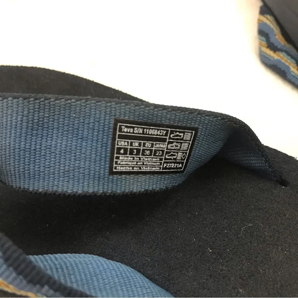 Teva Black Blue Kids Sz 4 Slipper Thongs Sandals Foam Comfy Slip On Flip Flop